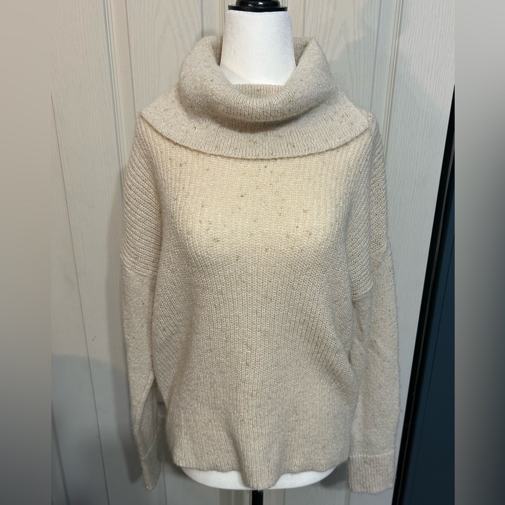 RW&CO Cream & Gold Cowl Neck Sweater
